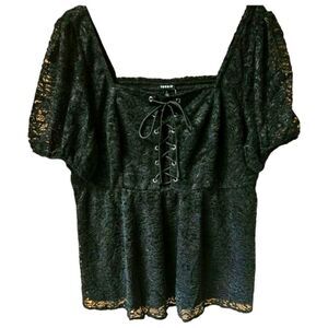 TORRID BLACK  Babydoll Short Sleeve  Chenille Lace Square Neck Blouse Plus Siz2X